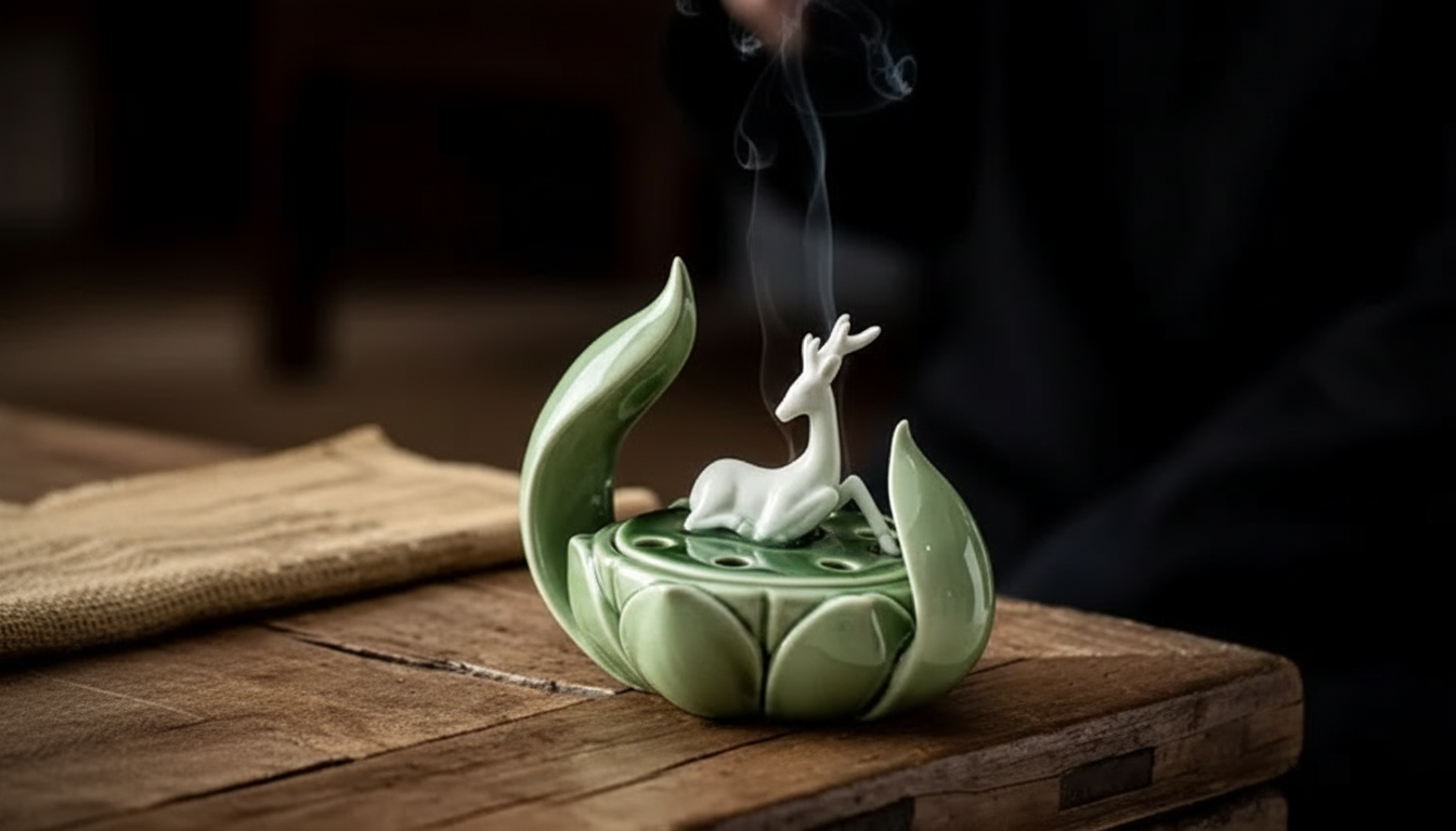 Porcelain Deer & Lotus Incense Burner for Calm Rituals
